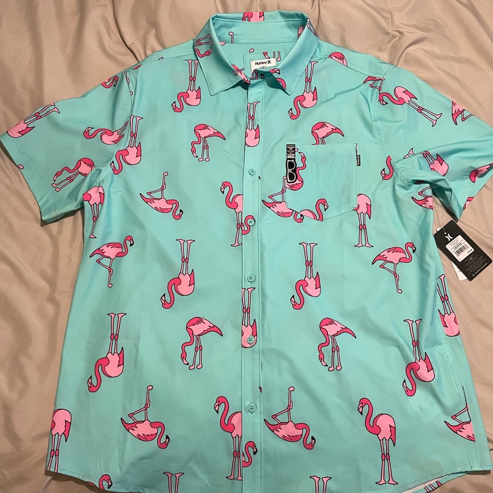 Hurley Turquoise Flamingo Print Shirt